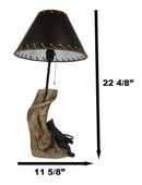 Rustic Forest Black Bear Sleeping On Tree Log Desktop Table Lamp With Shade