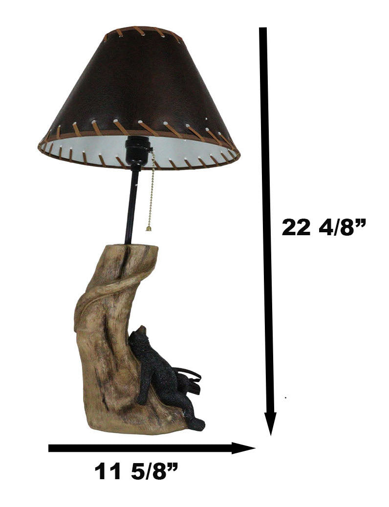 Rustic Forest Black Bear Sleeping On Tree Log Desktop Table Lamp With Shade