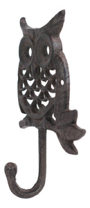 Ebros Cast Iron Rustic  Great Horned Owl On Twig Wall Coat Keys Leash Hook