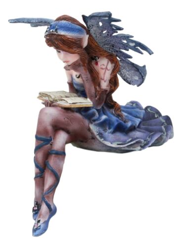Ebros Blue Bookworm Fairy Shelf Sitter Figurine 4" Tall Whimsical Fantasy Faerie - Ebros Gift