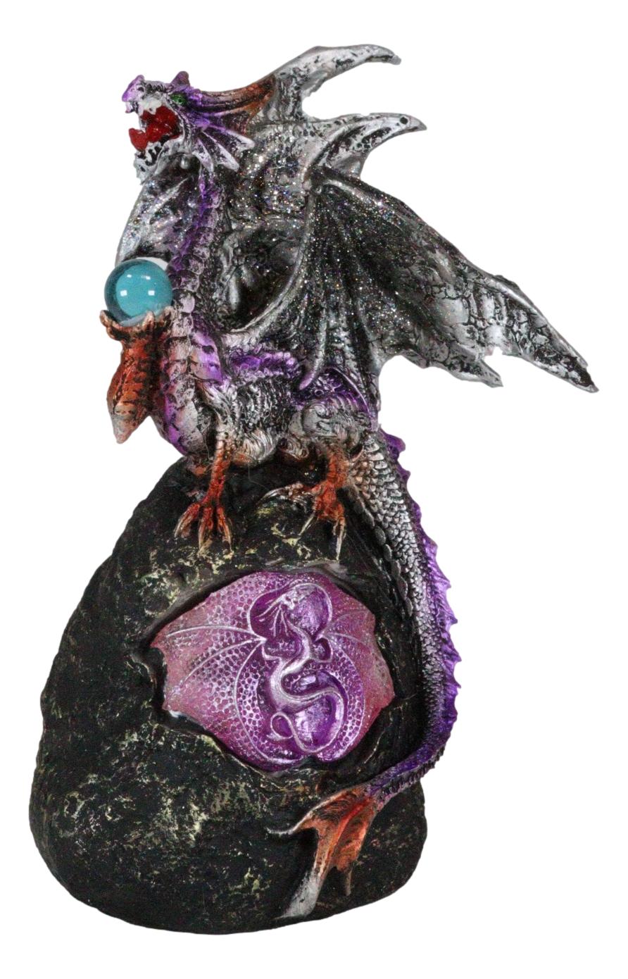 Ebros Lavender Dragon with LED Light On Lava Mountain 8.5 Inches Tall Fantasy