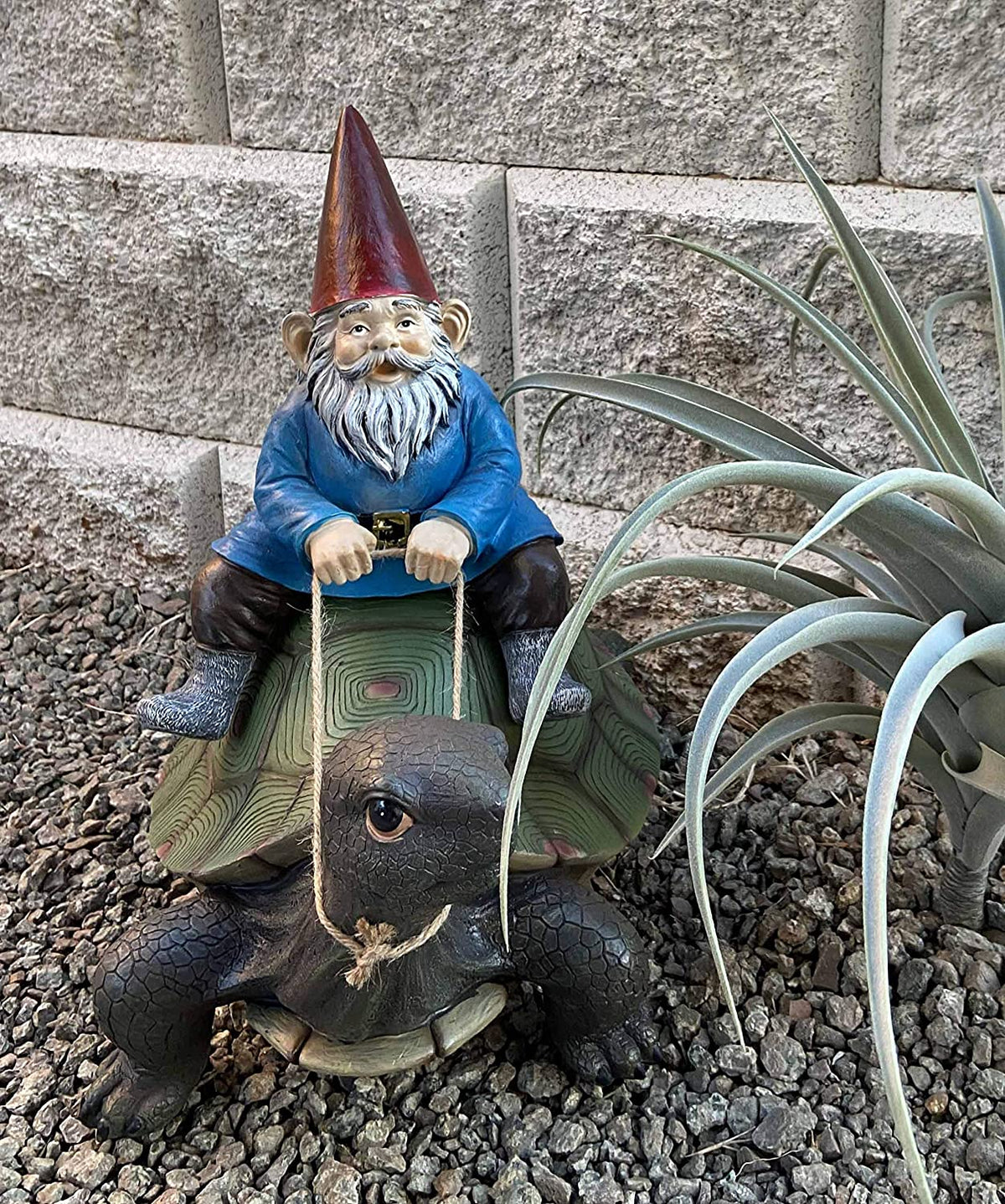 Ebros Large Whimsical Mr. Gnome Riding Faithful Giant Turtle Garden Statue 17.25" Long