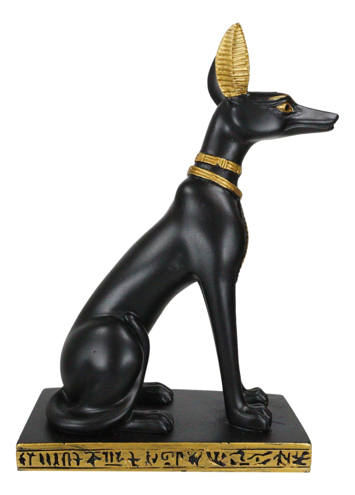 Egyptian Jackal Dog God of The Dead Anubis Sitting On Hieroglyphic Base Figurine
