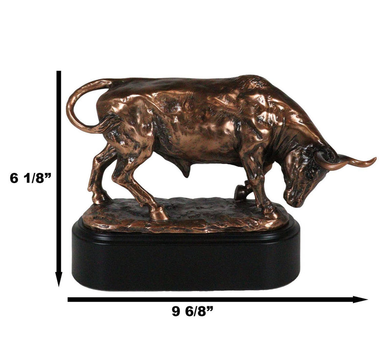 Wall Street Charging Bull Bronze Electroplated Resin Statue With Pedestal Base