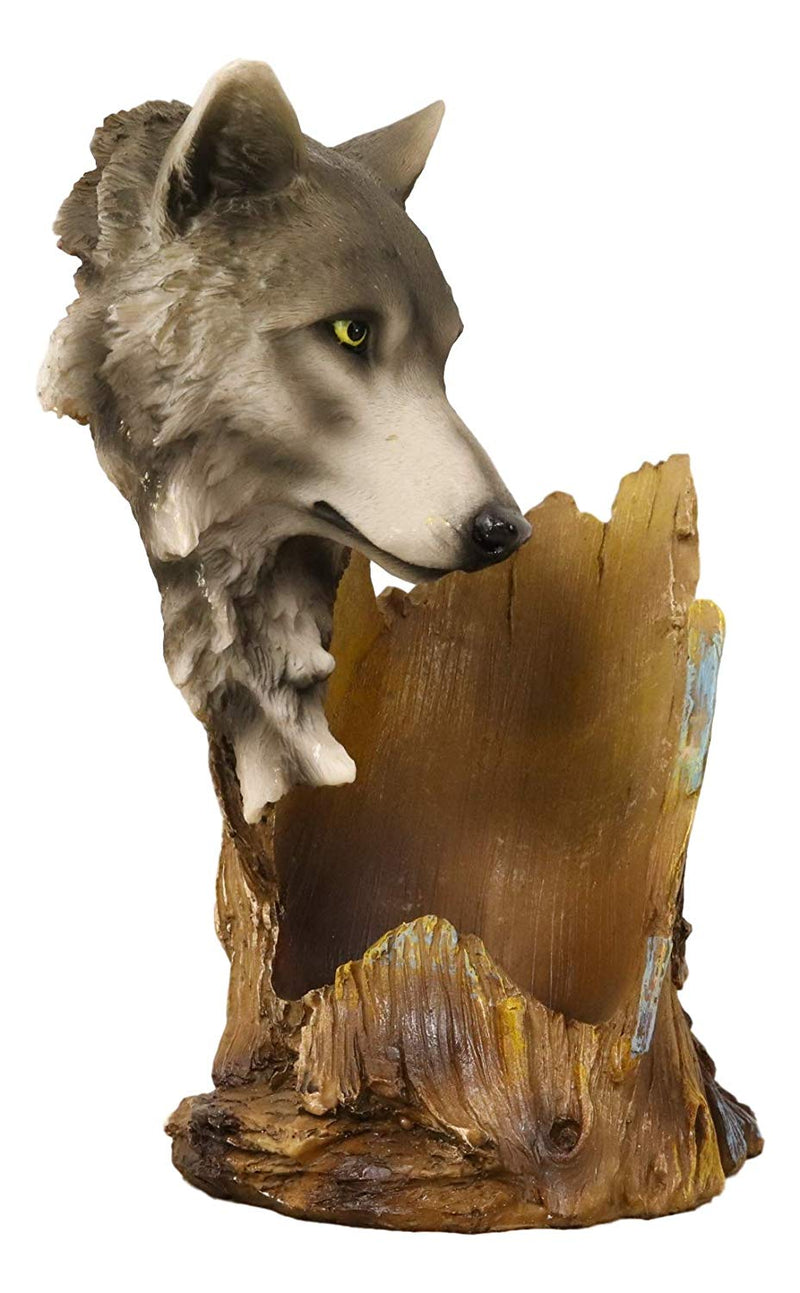 Ebros Large Rustic Woodlands Gray Wolf Wine Holder Figurine 10"H Animal Spirit Statue