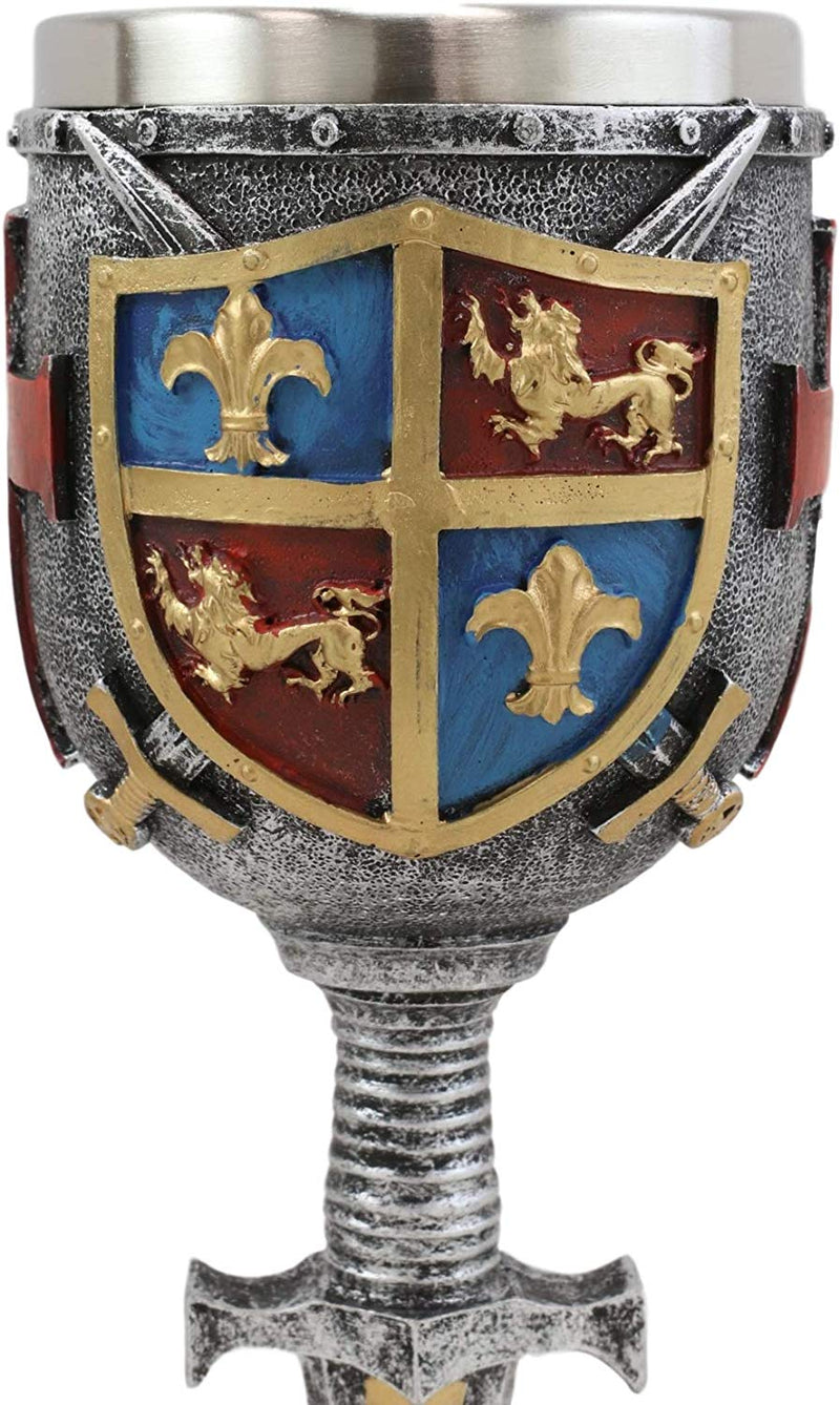 Ebros Lion And Fleur De Lis Crusader Knight Wine Goblet Chalice Drinkware Decor
