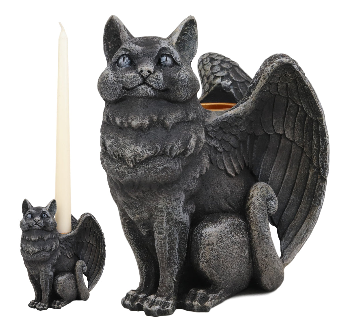 Ebros Gothic Angel Winged Cat Gargoyle Candle Holder Statue - Ebros Gift