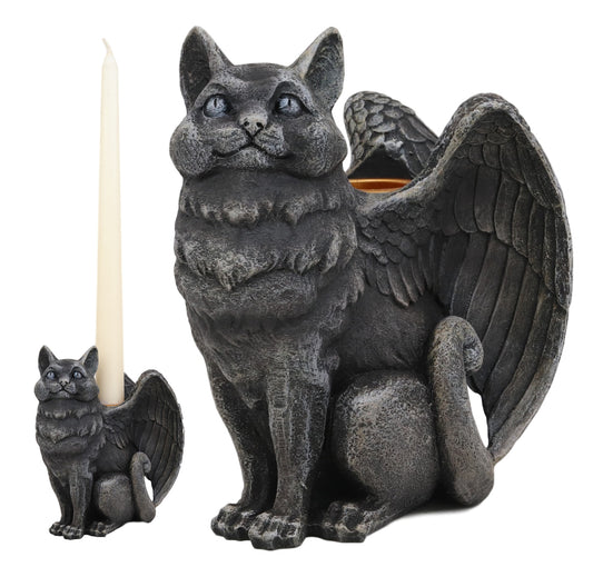 Ebros Gothic Angel Winged Cat Gargoyle Candle Holder Statue - Ebros Gift