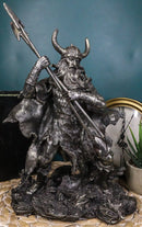 Viking Norse God Odin Alfather With Horned Helm Holding Javelin Spears Figurine