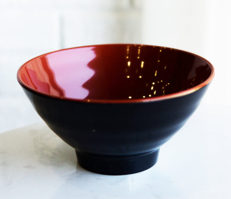 Pack Of 12 Modern Ridged Red Black Melamine Small 10oz Rice Miso Soup Bowls Set
