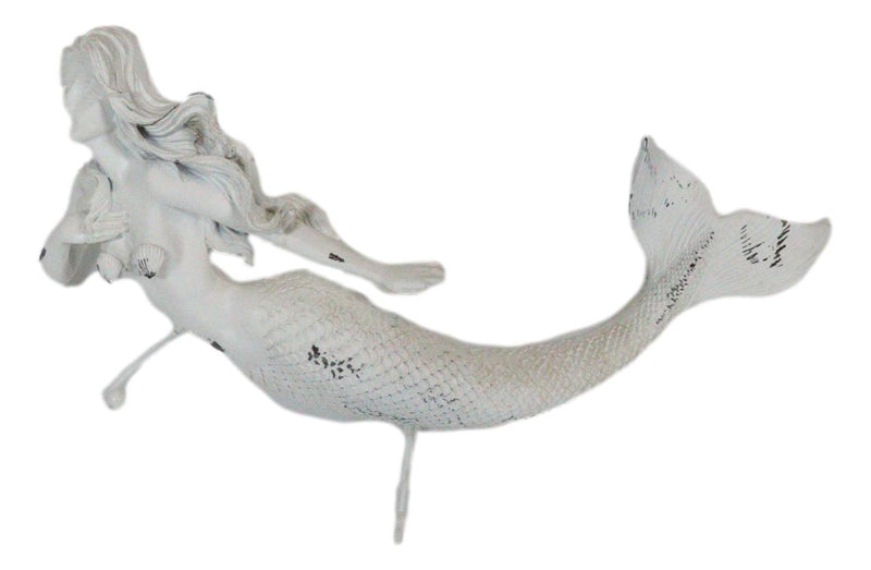 Rustic White Stone Finish Nautical Ocean Siren Mermaid 2 Prong Wall Hook Decor