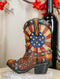 Rustic Western Cowboy American Flag Turquoise Rocks Boot Pen Holder Figurine