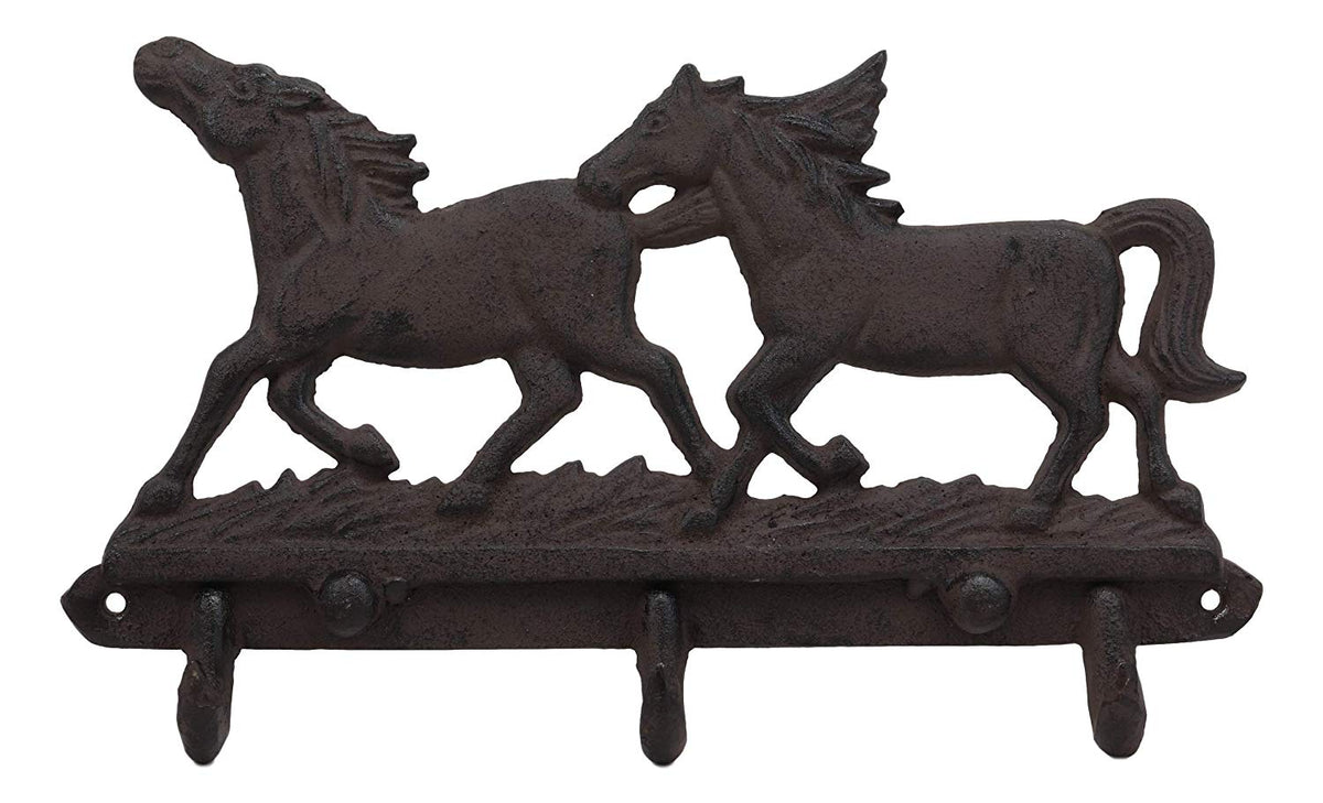 Ebros Western Country Galloping Horses Wall Hanging Hooks 11" Wide 3 Peg Hook Decor