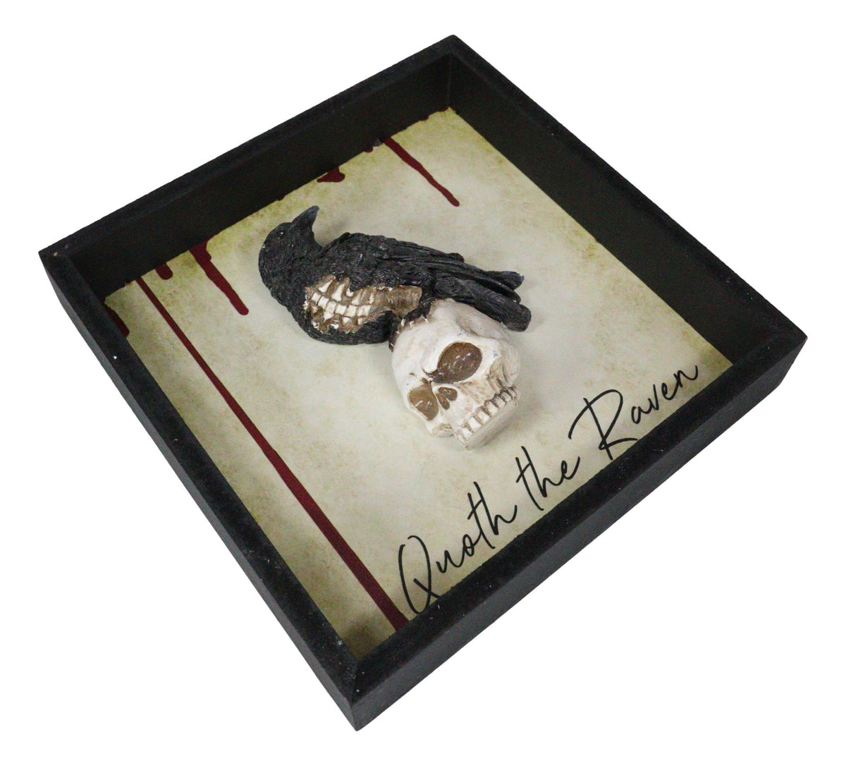 Quoth The Raven Edgar Poe Nevermore Black Crow On Skull Wall Decor Picture Frame