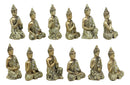 Golden Miniature Meditating Buddha Amitabha Many Mudra Poses Figurine Set of 12