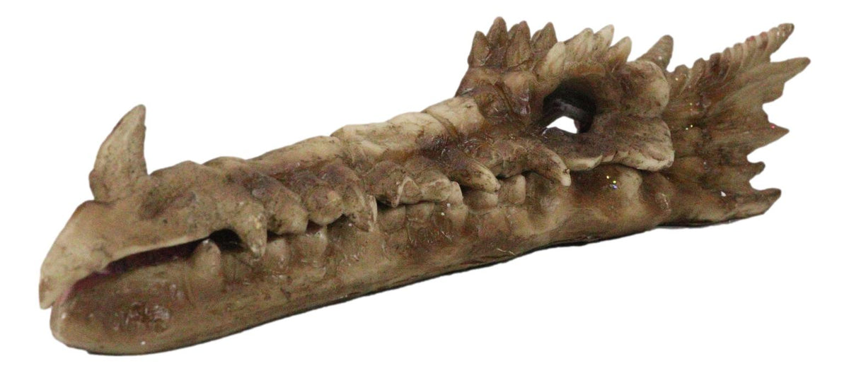 Dragon Fossil Skull Skeleton Incense Burner Box With Purple Faux Crystal Geode - Ebros Gift
