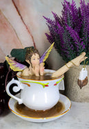 Magical Encounters Shocked Fairy Bathing In Tea Cup Figurine Fantasy Collectible