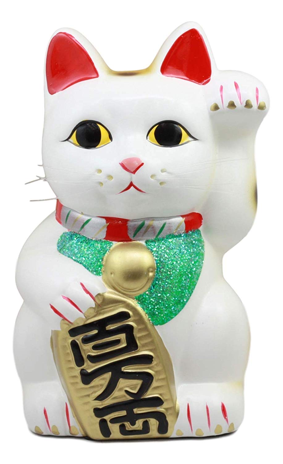 Ebros Japanese Luck and Fortune White Cat Maneki Neko Coin Bank Ceramic 9.5"H - Ebros Gift