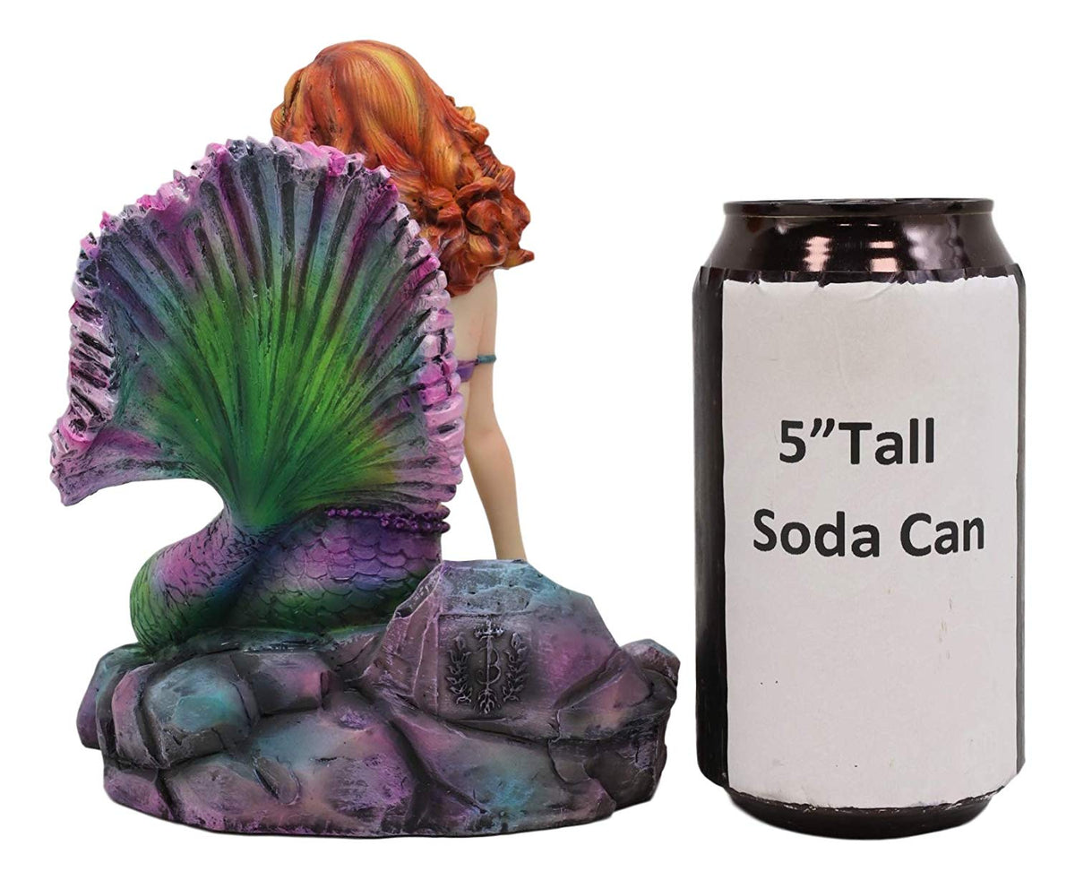 Ebros Gift Brigid Ashwood Fantasy Art Colorful Pastel Nautical Siren Mermaid Ocean Celtic Stone Holding Pink Rose Statue 6" Tall Sea Beach Princess Mermaids Decorative Accent Resin Figurine