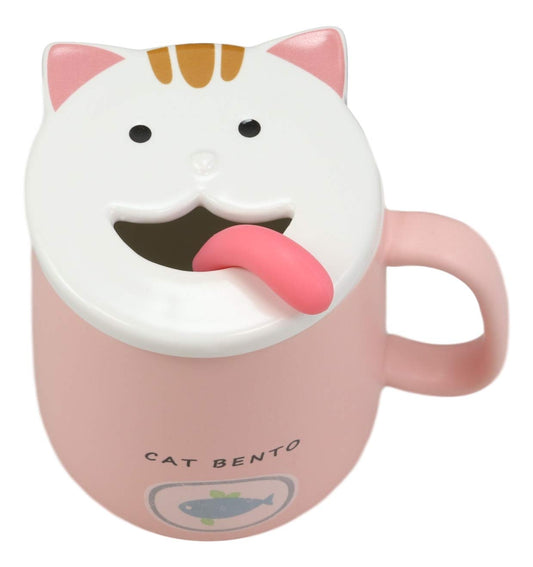 Ebros Coffee Mug Cup With Handle Spoon And Lid 14oz Cats Mugs (Pastel Pink) - Ebros Gift