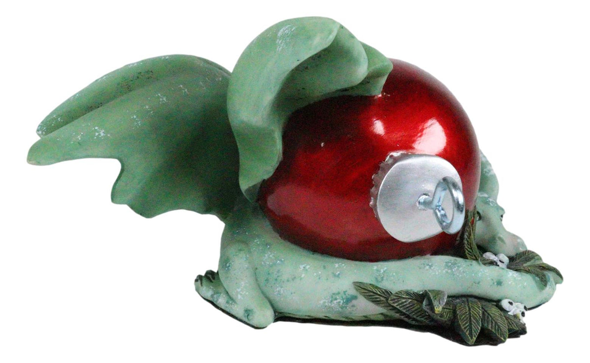 Ebros Amy Brown Holiday Treasure Dragon Sleeping With Red Ornament Mistletoe Figurine