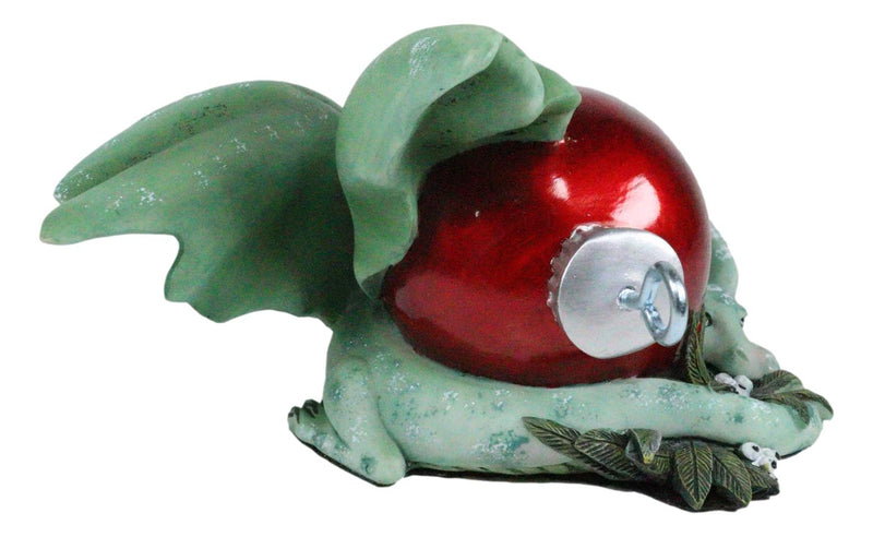 Ebros Amy Brown Holiday Treasure Dragon Sleeping With Red Ornament Mistletoe Figurine