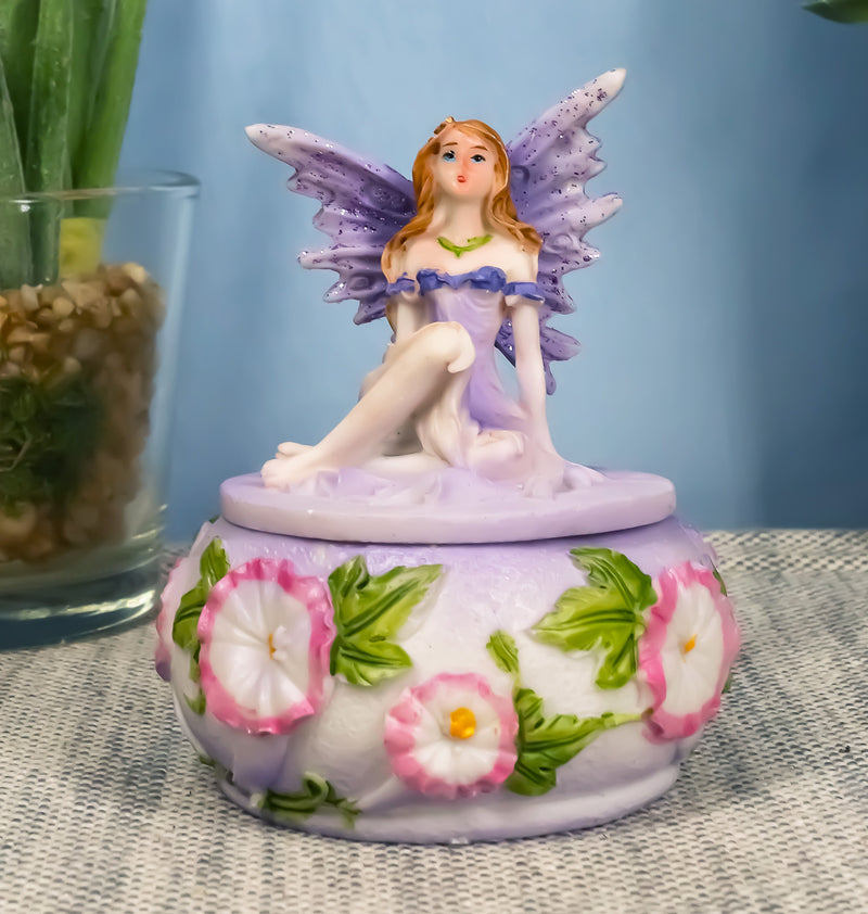 Ebros Gift Purple Lavender Fairy Small Round Trinket Jewelry Box Figurine 3.25" High