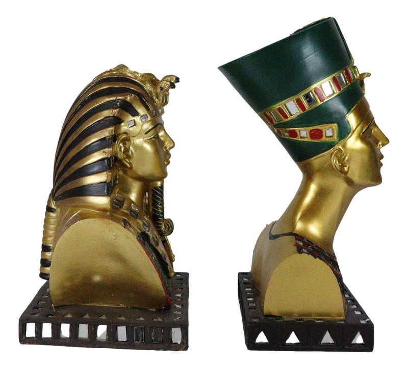 Ebros Golden Mask of Egypt Pharaoh King TUT and Queen Nefertiti Statue Set of 2