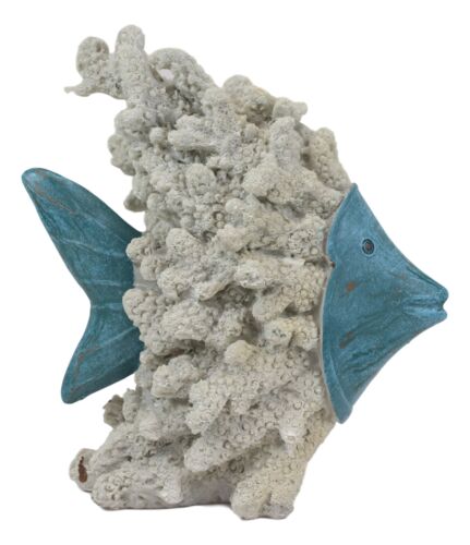 Nautical Marine Blue Angelfish with Off White Coral Reef Exoskeleton Body Statue