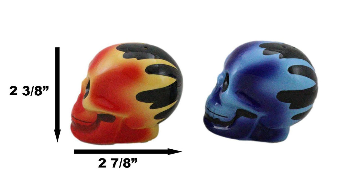 Hot Rod Flaming Inferno Skulls Ceramic Salt Pepper Shakers Fire El Diablo - Ebros Gift