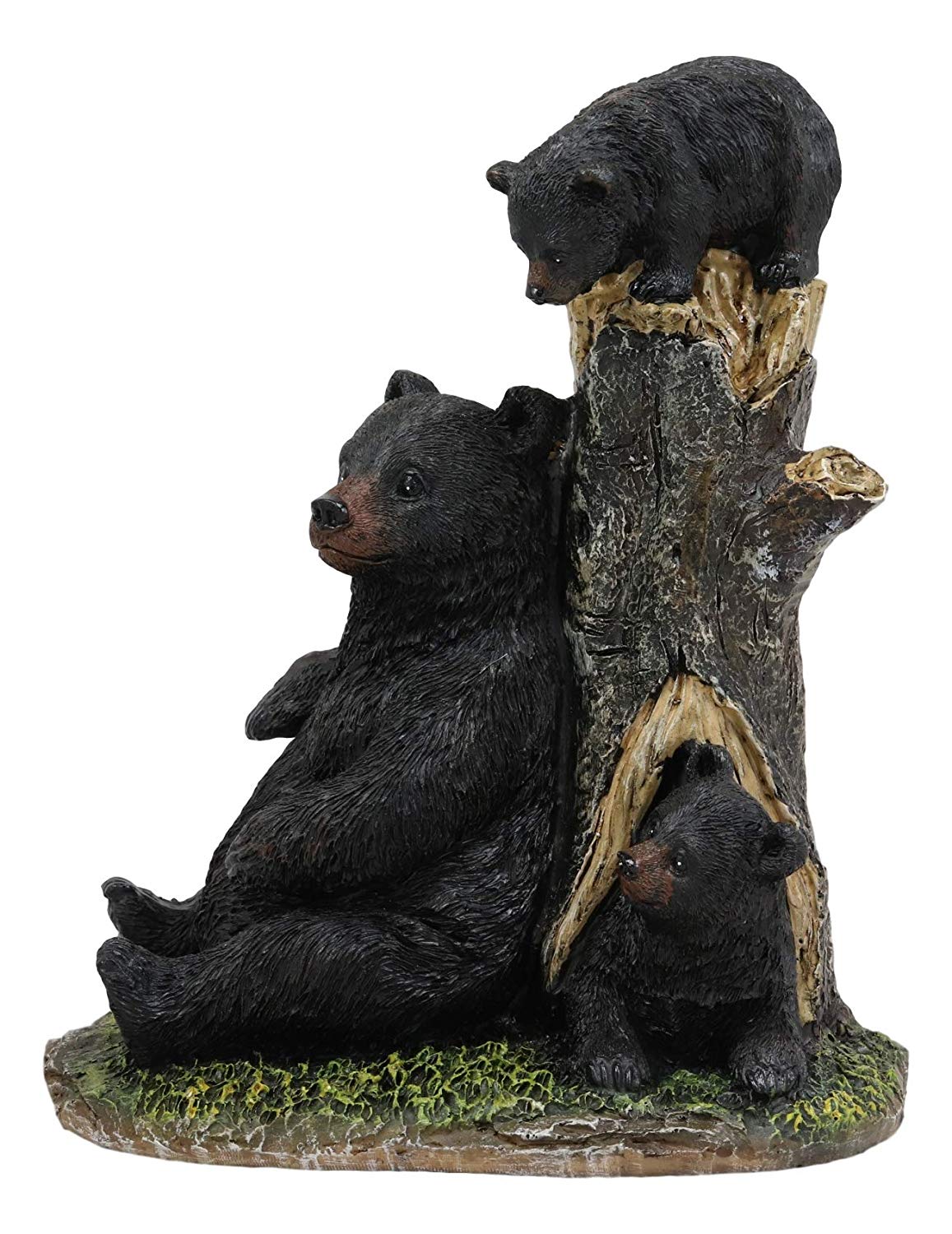 Ebros 7.5"H Rustic Forest Mother Black Bear With 2 Playful Cubs By Tree Stump Statue