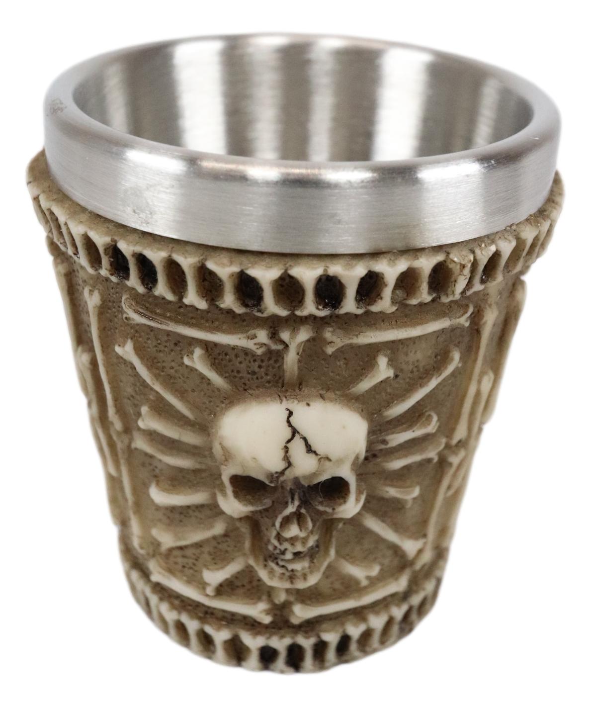 Ebros Ossuary Macabre Morphing Skulls & Skeleton Bones 3D Shot Glasses Set of 4