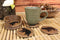 Ebros Faux Wood Rustic Forest Black Bear Coaster Holder With 4 Round Coasters Set