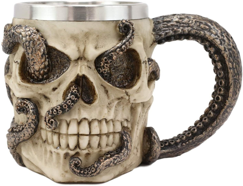 Ebros Shipwrecked Skeleton With Octopus Drinking Mug Beverage Drinkware