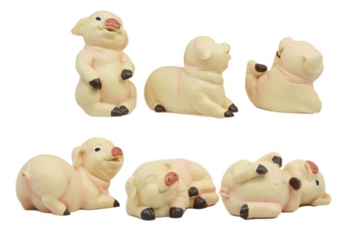 Whimsical Farm Baby Porky Pig Piggies Set of 6 Figurines 3"H Small Statues Decor