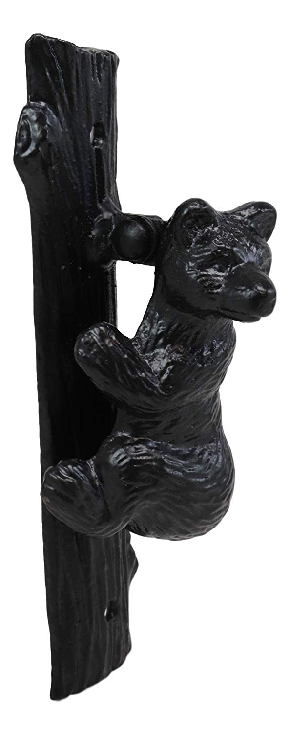 Ebros Gift Rustic Western Forest Black Bear Climbing Tree Cast Iron Door Knocker
