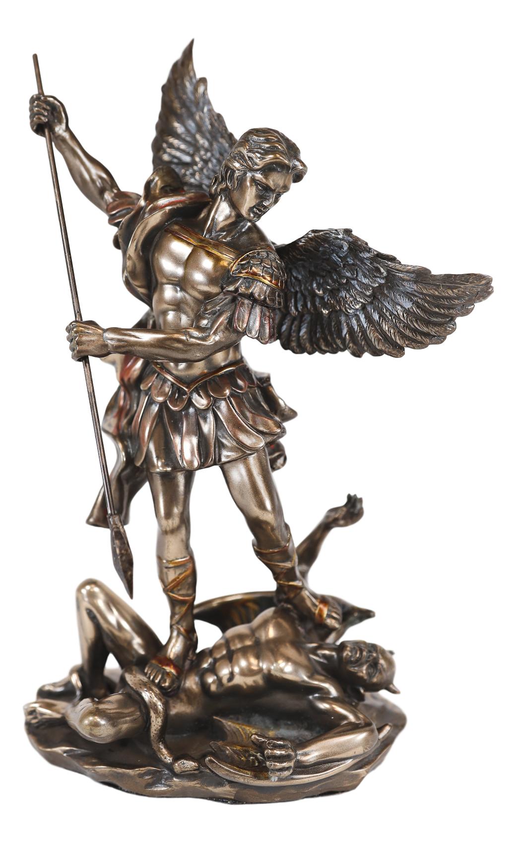 Ebros Saint Archangel Michael Piercing Lucifer With Spear Decor Figurine 10.25"H - Ebros Gift