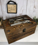 Large Western Six Shooter Pistol Guns Ammo Bullets Decorative Wooden Box 15"L