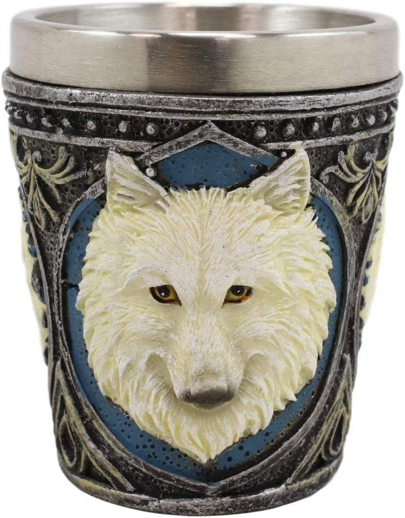 Ebros Full Moon Alpha Wolf 2-Ounce Shot Glass Resin With Stainless Steel Liners