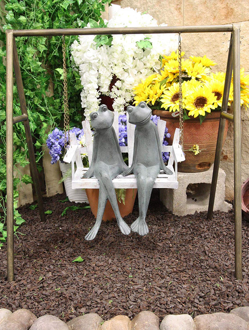 zen air plant sculptures Ebros Gift 27.5" Tall Aluminum Metal Whimsical Love is in The Air Frog