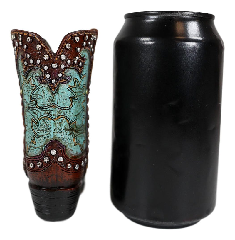 Ebros Set of 2 Western Cowboy Turquoise Boots Make Up Tools Pencil Pen Holder Figurine
