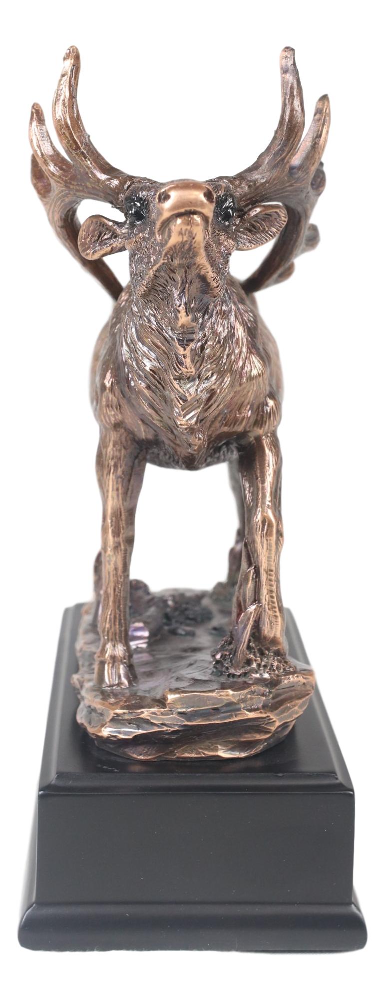 Large Wapiti Bull Elk Deer Rustic Bronze Electroplated Finish Statue With Base - Ebros Gift