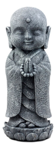 Japanese Namaste Praying Jizo Monk Standing On Lotus Flower Figurine 9.75"H