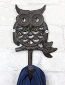 Ebros Cast Iron Rustic Great Horned Owl On Twig Wall Coat Keys Hook Pack Of 2