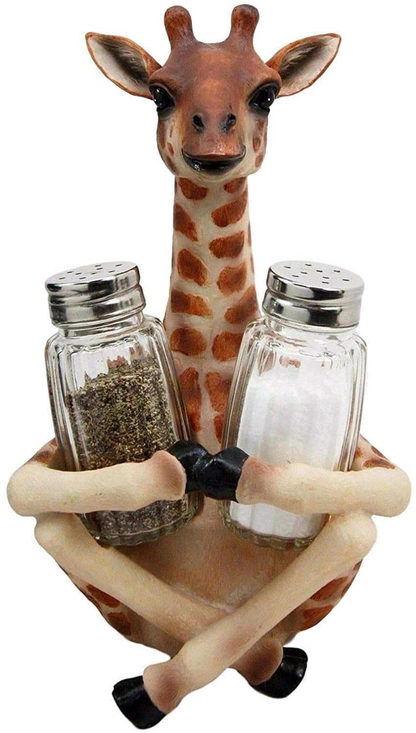 Safari Giraffe Wine Bottle and Salt and Pepper Shakers Holder Kitchen Figurine - Ebros Gift