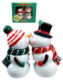 Mr & Mrs Snowman Christmas Couple Magnetic Ceramic Salt Pepper Shakers Set