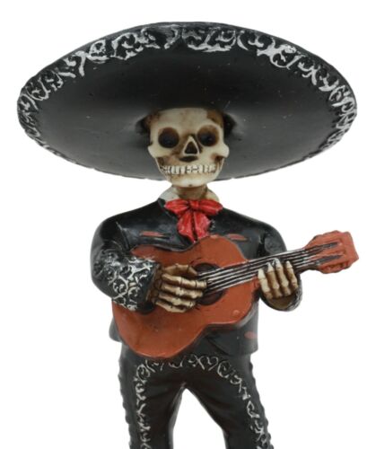 Traditional Folk Mariachi Band Black Skeleton Guitarist Statue Day Of The Dead