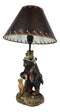 Rustic Forest Hunting Dog And Black Bear With Rifle and Binoculars Table Lamp