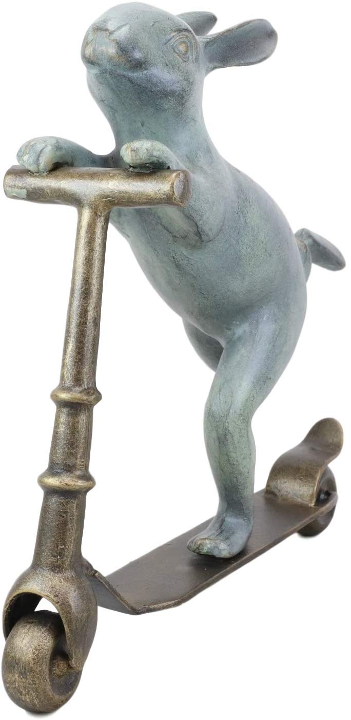 Ebros Aluminum Speedy Bunny Rabbit Riding On Scooter 18"H Garden Stake Statue