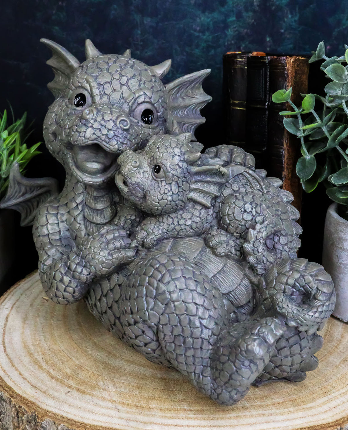 Ebros Garden Dragon Family Mommy and Me Time Statue 8" Long Cute Baby On Mother's Bosom Dragons Faux Stone Resin Finish Figurine Fantasy Home Decor